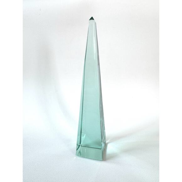Solid Glass Obelisk Crystal Sculpture Aqua Green 7.5” Tall Sacred Geometry - Picture 8 of 11